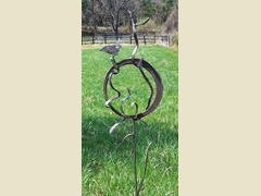Circle with Ribbon Forged Pieces, Leaves, and a Small Wren